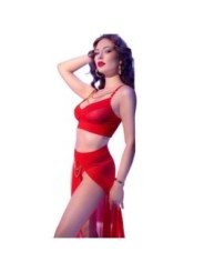 CHILIROSE - CR 4850 ENSEMBLE TOP ET LEGGINGS ROUGE AVEC ACCESSOIRES DORÉS L