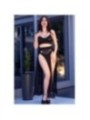 CHILIROSE - CR 4672 JUPE TOP NOIRE ET STRING AVEC CHAÎNES DORÉ XL