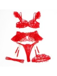 SUBBLIME - 957506 ENSEMBLE SOUTIEN-GORGE ET JARRETELLE EN DENTELLE ROUGE S/M