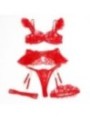 SUBBLIME - 957506 ENSEMBLE SOUTIEN-GORGE ET JARRETELLE EN DENTELLE ROUGE S/M