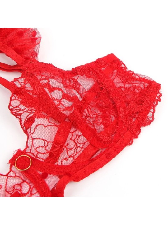 SUBBLIME - 957506 ENSEMBLE SOUTIEN-GORGE ET JARRETELLE EN DENTELLE ROUGE S/M