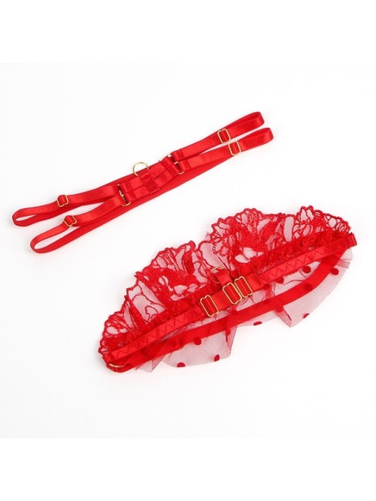 SUBBLIME - 957506 ENSEMBLE SOUTIEN-GORGE ET JARRETELLE EN DENTELLE ROUGE S/M