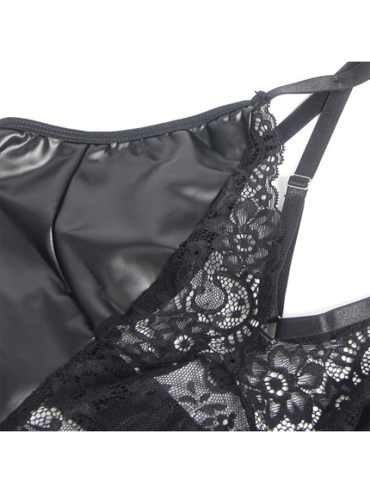 SUBBLIME - 957537 ROBE EN CUIR AVEC DENTELLE FLORALE NOIRE L/XL