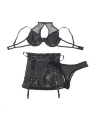 SUBBLIME - 957582 ENSEMBLE SOUTIEN-GORGE ET JUPE EN CUIR NOIR S/M