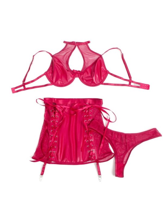 SUBBLIME - 957605 ENSEMBLE SOUTIEN-GORGE ET JUPE EN CUIR ROUGE S/M