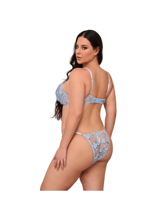 SUBBLIME - 957636 ENSEMBLE SOUTIEN-GORGE ET CULOTTE BRODÉS DE FLEURS BLEU CIEL L/XL