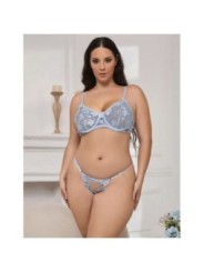 SUBBLIME - 957636 ENSEMBLE SOUTIEN-GORGE ET CULOTTE BRODÉS DE FLEURS BLEU CIEL L/XL