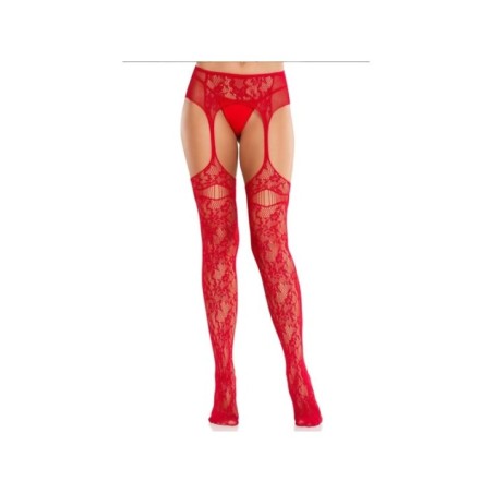 LEG AVENUE - BAS EN DENTELLE AVEC JARRETELLES ROUGES