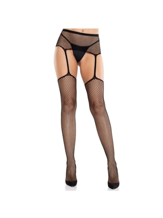 LEG AVENUE - BAS EN DENTELLE AVEC CROIX ET PORTE-JARRETELLES NOIR