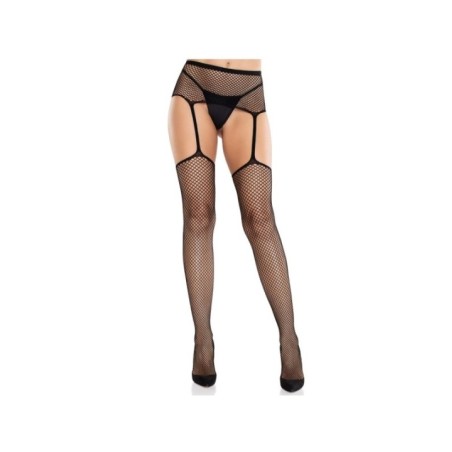 LEG AVENUE - BAS EN DENTELLE AVEC CROIX ET PORTE-JARRETELLES NOIR