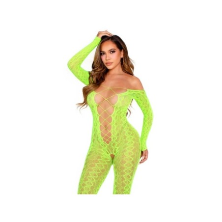 LEG AVENUE - BODYSTOCKING SANS FOURCHE EN DENTELLE SERPENT EXOTIQUE VERT FLUO