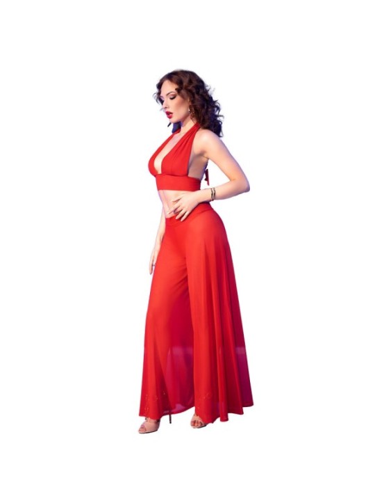 CHILIROSE - CR 4857 ENSEMBLE HAUT ET PANTALON ROUGE TAILLE L