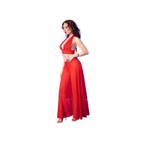 CHILIROSE - CR 4857 ENSEMBLE HAUT ET PANTALON ROUGE TAILLE L