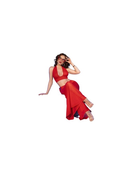 CHILIROSE - CR 4857 ENSEMBLE HAUT ET PANTALON ROUGE TAILLE L