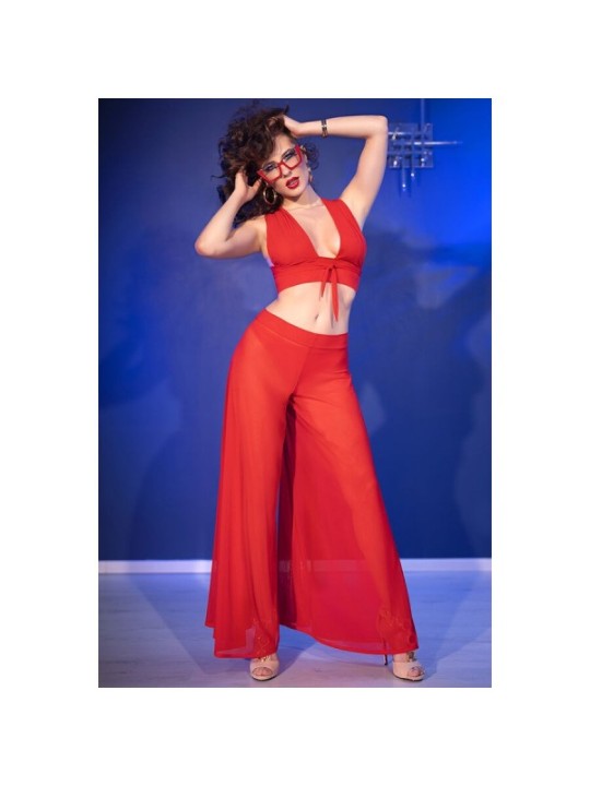 CHILIROSE - CR 4857 ENSEMBLE HAUT ET PANTALON ROUGE TAILLE L