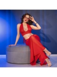 CHILIROSE - CR 4857 ENSEMBLE HAUT ET PANTALON ROUGE TAILLE L