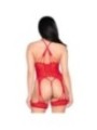 LEG AVENUE - 89338 BODY OUVERT EN DENTELLE AVEC PORTE-JARRETELLES + STRING ROUGE - TAILLE UNIQUE