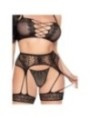 LEG AVENUE - 89359 ENSEMBLE HAUT + STRING + PORTE-JARRETELLES NOIR - TAILLE UNIQUE