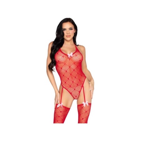 LEG AVENUE - 89360 BODY DOS OUVERT AVEC PORTE-JARRETELLES ROUGE - TAILLE UNIQUE