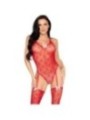 LEG AVENUE - 89360 BODY DOS OUVERT AVEC PORTE-JARRETELLES ROUGE - TAILLE UNIQUE