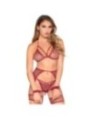 LEG AVENUE - 89362 ENSEMBLE HAUT + STRING + PORTE-JARRETELLES + MENOTTES ROUGE - TAILLE UNIQUE