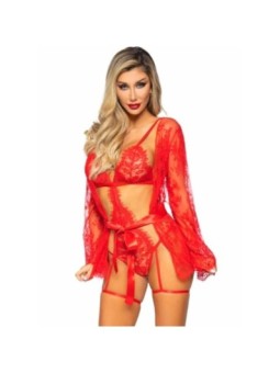 LEG AVENUE - 86123 ENSEMBLE PEIGNOIR ET PORTE-JARRETELLES ROUGE TAILLE M