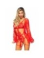 LEG AVENUE - 86123 ENSEMBLE PEIGNOIR ET PORTE-JARRETELLES ROUGE TAILLE M