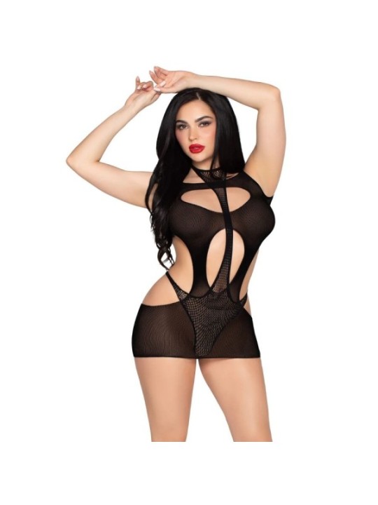 LEG AVENUE - 81680 ROBE MINI OPAQUE ET DÉBARDEUR DOS NU NOIR - TAILLE UNIQUE