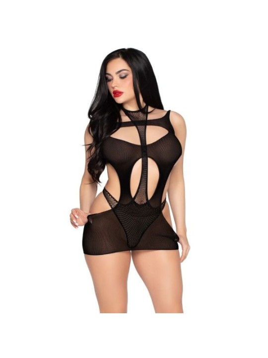 LEG AVENUE - 81680 ROBE MINI OPAQUE ET DÉBARDEUR DOS NU NOIR - TAILLE UNIQUE