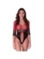 PASSION - BS118 BODYSTOCKING EN MAILLE NOIRE ET ROUGE