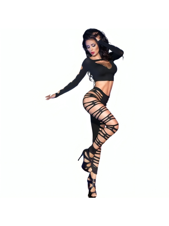 CHILIROSE - CR 3654 TOP & LEGGINS NOIR S/M