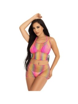 LEG AVENUE - ENSEMBLE HAUT ET PANTALON RÉSILLE MULTICOLORE