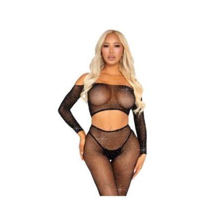 LEG AVENUE - CROP TOP ET LEGGING RÉSILLE AVEC STRASS NOIR