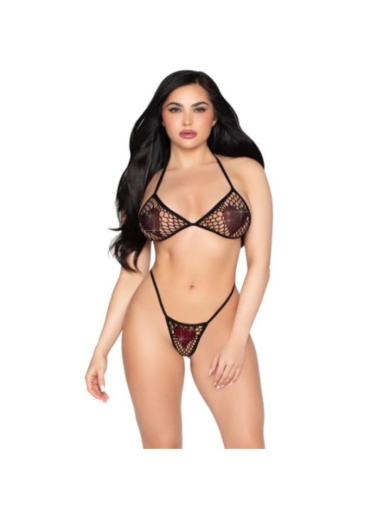 LEG AVENUE - 86147 SOUTIEN-GORGE ET STRING EN RÉSILLE NOIRS - TAILLE UNIQUE