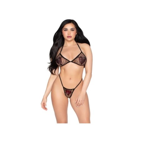 LEG AVENUE - 86147 SOUTIEN-GORGE ET STRING EN RÉSILLE NOIRS - TAILLE UNIQUE