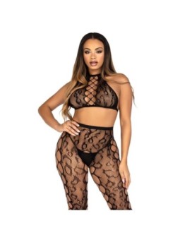LEG AVENUE - 89372 CROP TOP ET COLLANTS SANS ENTREJAMBE NOIRS - TAILLE UNIQUE