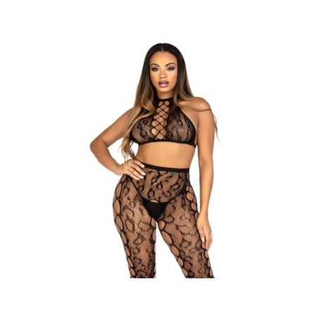 LEG AVENUE - 89372 CROP TOP ET COLLANTS SANS ENTREJAMBE NOIRS - TAILLE UNIQUE