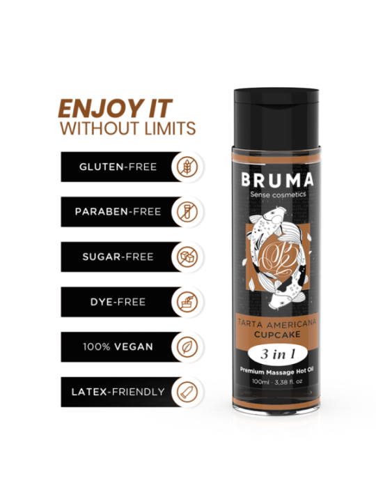 BRUMA - HUILE DE MASSAGE PREMIUM EFFET CHALEUR SAVEUR CUPCAKE 3 EN 1 - 100 ML