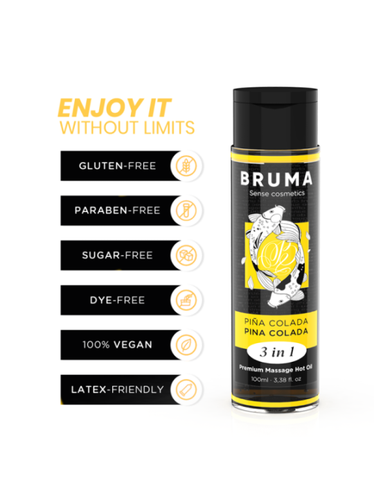BRUMA - HUILE DE MASSAGE PREMIUM EFFET CHALEUR SAVEUR PINA COLADA 3 EN 1 - 100 ML