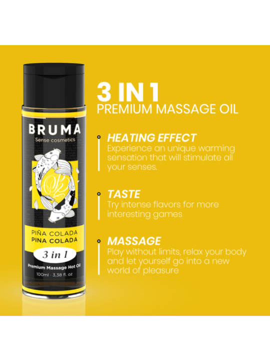 BRUMA - HUILE DE MASSAGE PREMIUM EFFET CHALEUR SAVEUR PINA COLADA 3 EN 1 - 100 ML