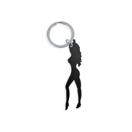 DIABLO PICANTE - PORTE-CLÉS AVEC SILHOUETTE FÉMININE DE COULEUR NOIRE AVEC DÉCAPOTE-BIÈRE