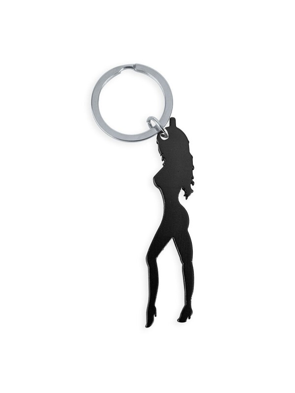 DIABLO PICANTE - PORTE-CLÉS AVEC SILHOUETTE FÉMININE DE COULEUR NOIRE AVEC DÉCAPOTE-BIÈRE