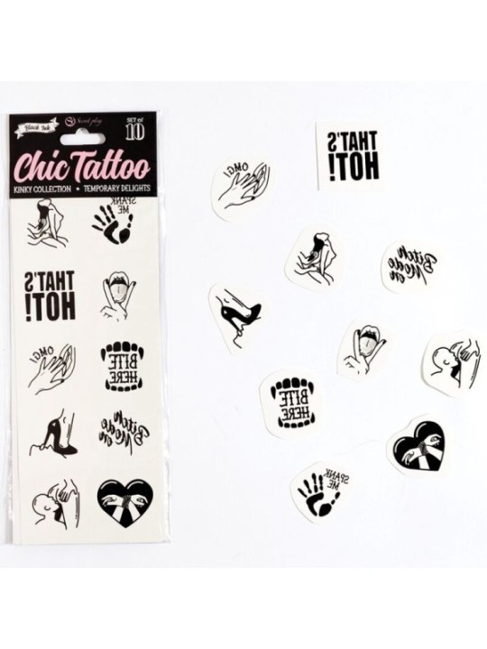 SECRET PLAY - ENSEMBLE DE 10 TATOUAGES TEMPORAIRES KINKY COLLECTION