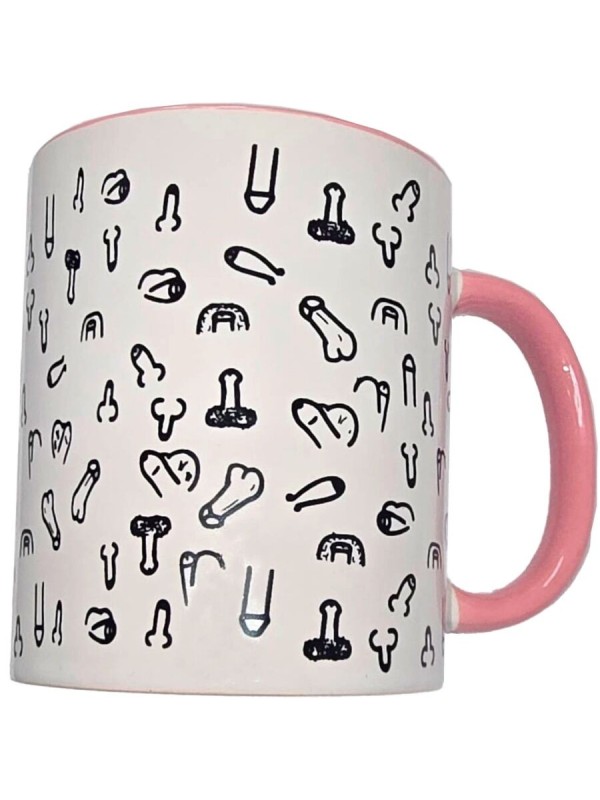 DIABLO PICANTE - TASSE PÉNIS BLANC AVEC ANSE ROSE 370 M