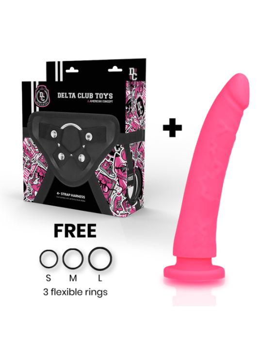 DELTA CLUB - TOYS HARNAIS + DONG SILICONE ROSE 20 CM -O- 4 CM