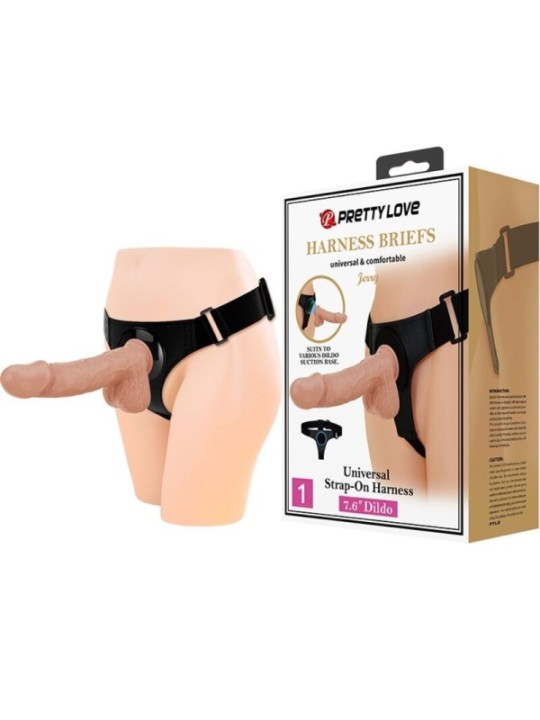 PRETTY LOVE - SLIP HARNAIS HARNAIS UNIVERSEL AVEC GODE JERRY 21,8 CM NATUREL