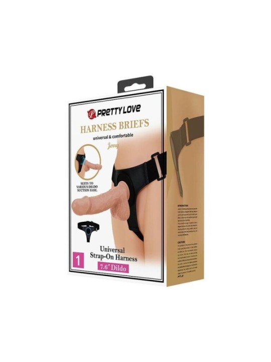 PRETTY LOVE - SLIP HARNAIS HARNAIS UNIVERSEL AVEC GODE JERRY 21,8 CM NATUREL