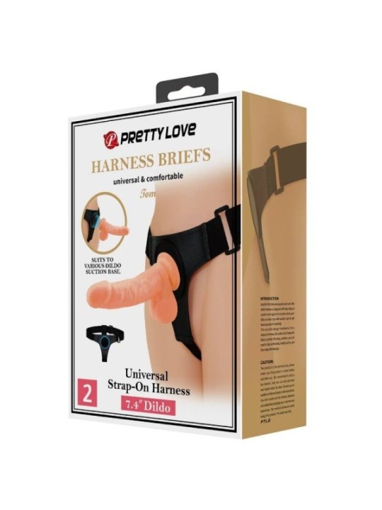 PRETTY LOVE - HARNAIS SLIPS HARNAIS UNIVERSEL AVEC GODE TOM 20 CM NATUREL