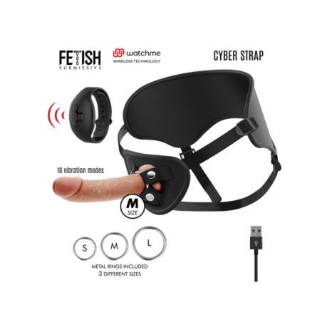 FETISH SUBMISSIVE CYBER STRAP - HARNAIS AVEC TÉLÉCOMMANDE DILDO WATCHME M TECHNOLOGIE