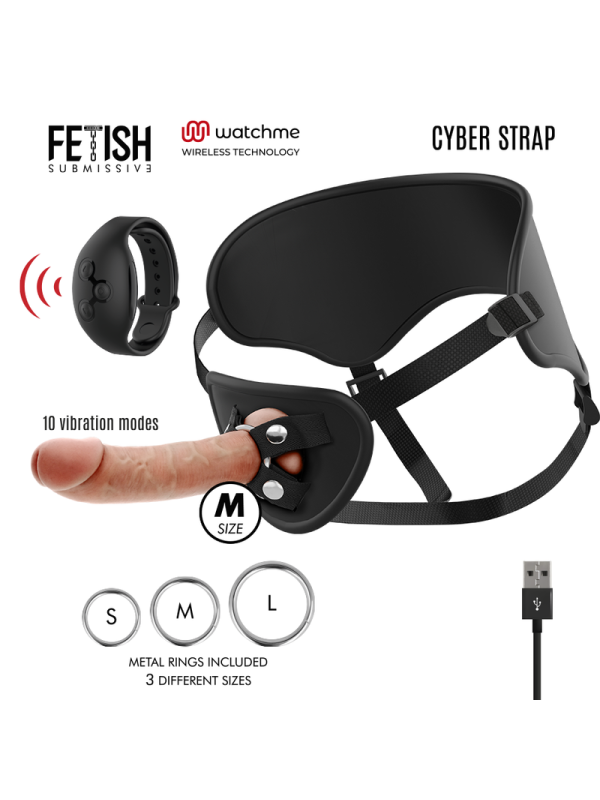 FETISH SUBMISSIVE CYBER STRAP - HARNAIS AVEC TÉLÉCOMMANDE DILDO WATCHME M TECHNOLOGIE